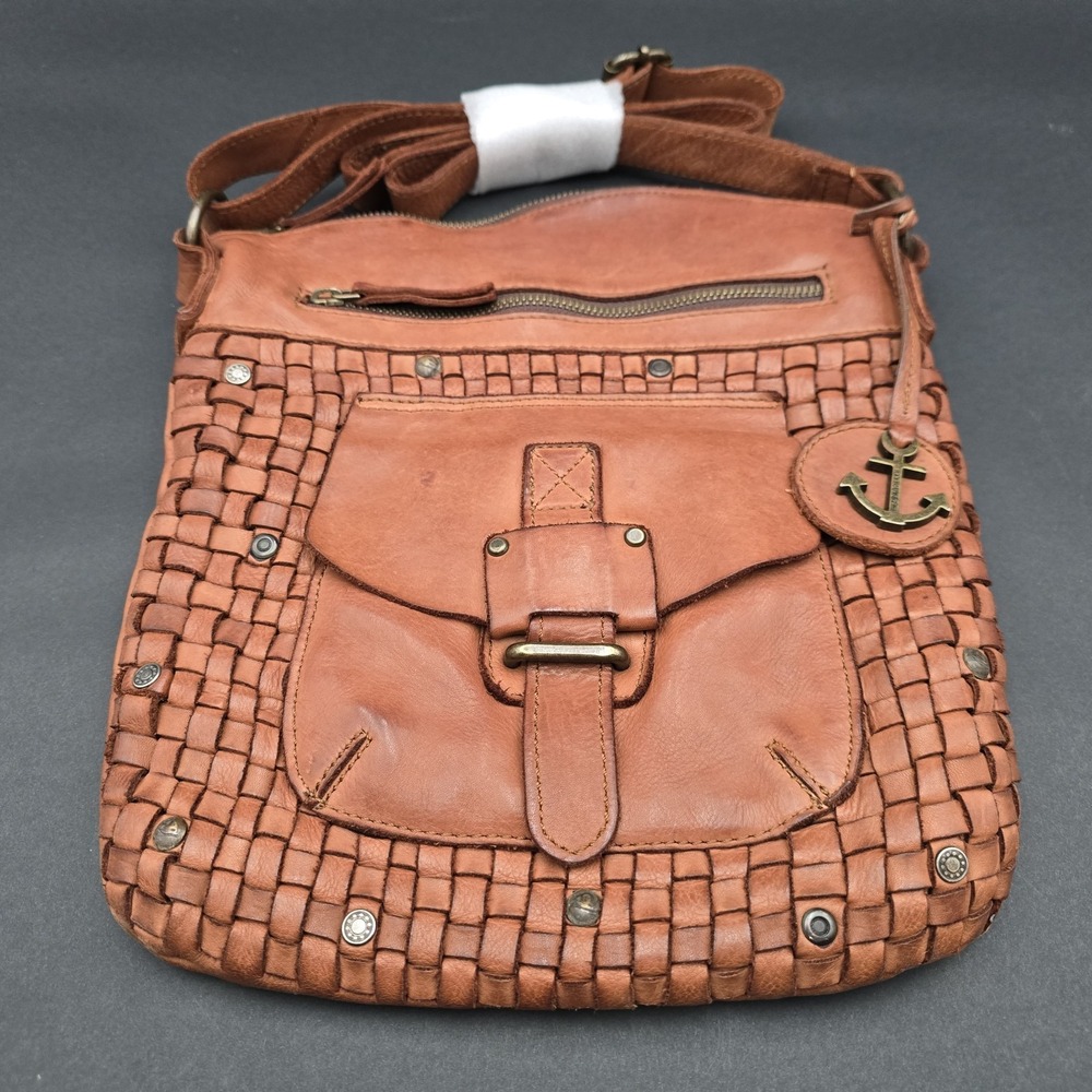 Harbour 2nd Cognac Brown Leather Woven Crossbody Purse Bag